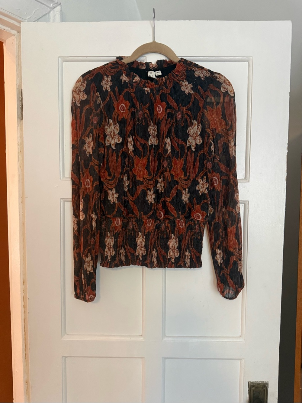 Joie Black Blouse with Rust & Cream Floral Print